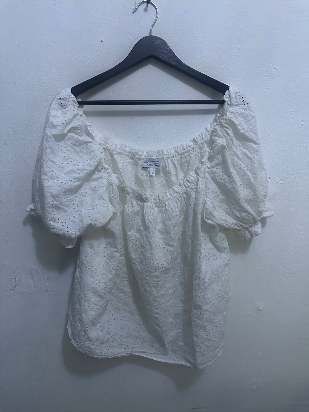 & Other Stories Paris Atelier Eyelet Off Shoulder Blouse White Cotton US 10